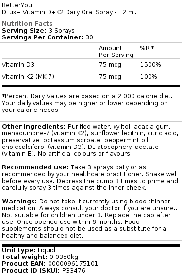DLux+ Vitamin D+K2 Dnevno ustno pršilo - 12 ml. - slika 2