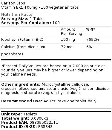 Vitamin B-2, 100 mg - 100 vegetarijanskih tablet - slika 2
