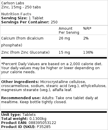 Cink, 15 mg - 250 tablet - slika 2