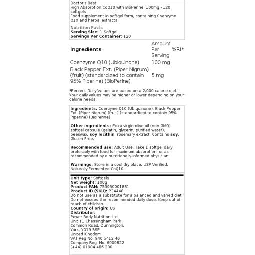 Visoka absorpcija CoQ10 z BioPerinom, 100 mg - 120 mehkih gelov - slika 2
