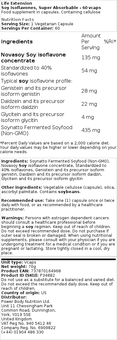 Izoflavoni iz soje, Super Absorbable - 60 kapsul - slika 2