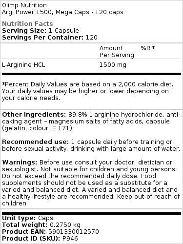 Argi Power 1500, Mega Caps - 120 kapsul - slika 3