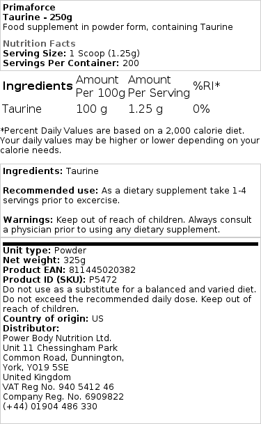 Taurin - 250g - slika 2
