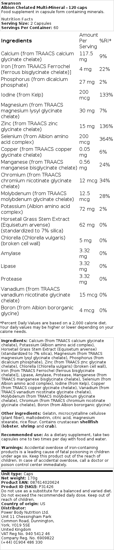 Albion Multi-Mineral z železom - 120 kapsul - Image 2