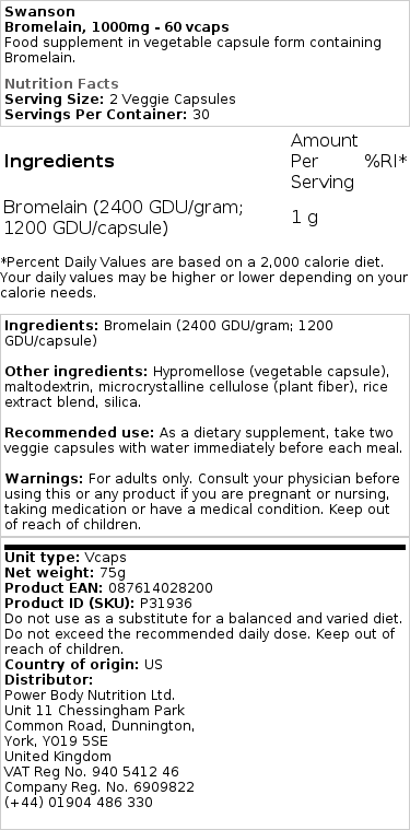Bromelain, 500 mg - 60 kapsul - slika 2