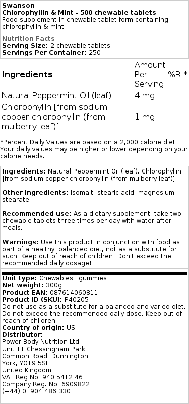 Klorofilin in meta - 500 žvečljivih tablet - slika 2