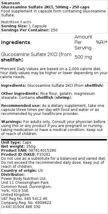 Glukozamin sulfat 2KCl, 500 mg - 250 kapsul - slika 2