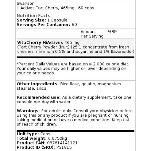 HiActives Tart Cherry, 465 mg - 60 kapsul - slika 2