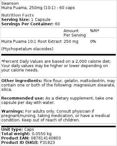 Muira Puama, 250 mg (10:1) - 60 kapsul - slika 2