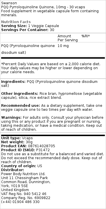 PQQ Piroloquinoline Quinone, 20 mg - 30 kapsul - slika 2