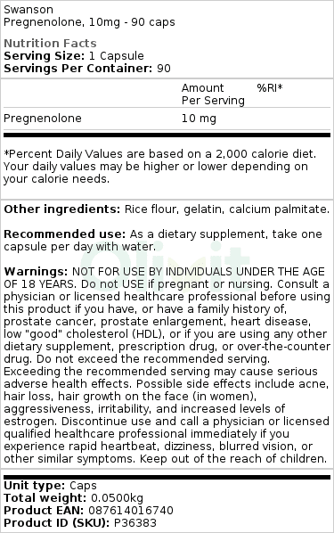 Pregnenolon, 10 mg - 90 kapsul - slika 2