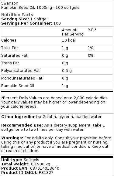 Bučno olje, 1000 mg - 100 mehkih kapsul - slika 2