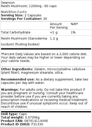 Goba Reishi, 600 mg - 60 kapsul - slika 2