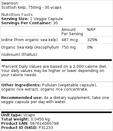 Škotski Kelp, 750 mg - 30 kapsul - slika 2