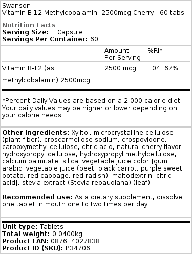2500mcg Cherry - 60 tabs