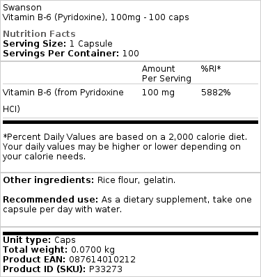 B6 piridoksin, 100 mg - 100 kapsul - slika 2