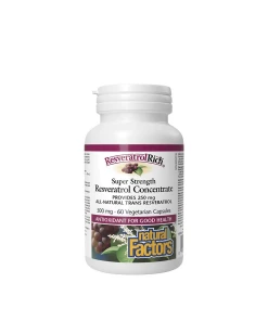 Natural Factors ResveratrolRich Super Strength Resveratrol Concentrate 500 mg  (60 Veggie Capsules)