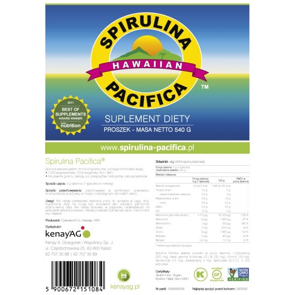 KENAY Spirulina Pacifica Powder (540 g / 19