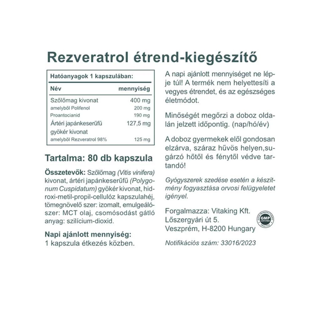 Vitaking - Resveratrol Extra 125 mg, 80 kapsul - slika 2