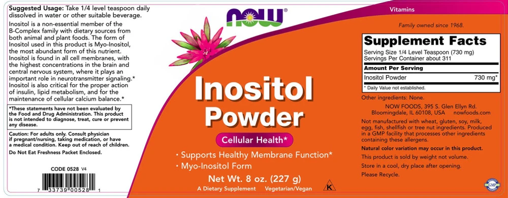 NOW Foods – Inositol v prahu, vegetarijanski, 226 g - slika 2