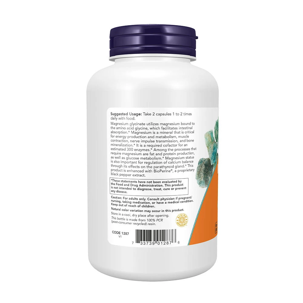NOW Foods – Magnezijev glicinat z BioPerine®, 180 kapsul - slika 3