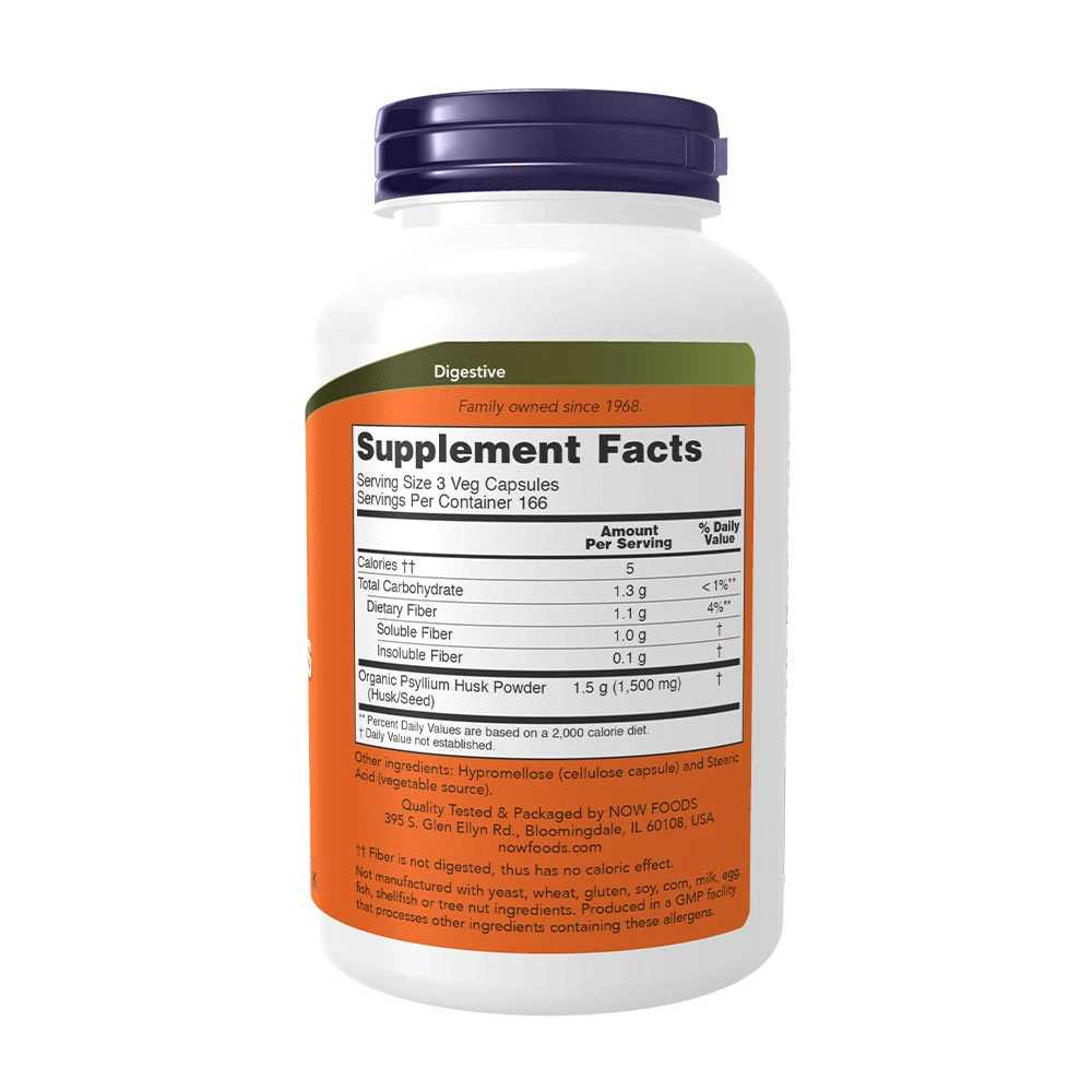 NOW Foods – Psyllium Husk 500 mg, 500 vegetarijanskih kapsul - slika 2