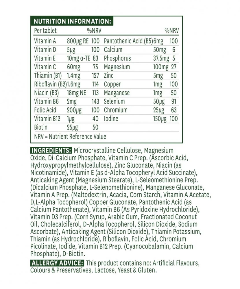 Natures Aid - Multi-Vitamini in Minerali brez Železa, 60 tablet - slika 2