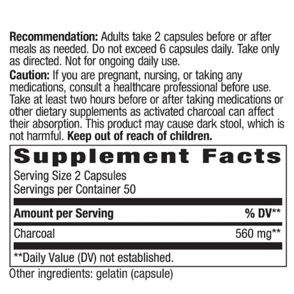 Nature's Way – Aktivirano oglje, 100 kapsul - slika 2