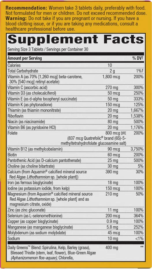 Nature's Way – Alive! Max3 Potency Multivitamin za ženske, 90 tablet - slika 7