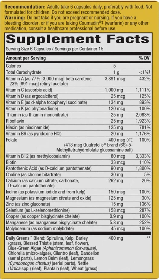 Nature's Way – Alive! Max6 Največja moč dnevnega multivitamina brez železa, 90 kapsul - slika 2