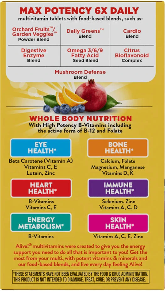 Nature's Way – Alive! Max6 Največja moč dnevnega multivitamina brez železa, 90 kapsul - slika 9