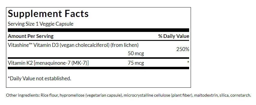 Swanson – Vitamini D3 & K2, 60 kapsul - slika 2