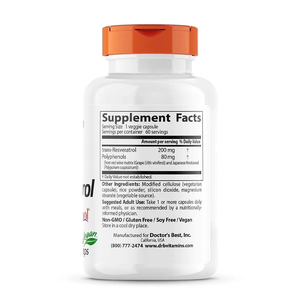 Trans-Resveratrol z ResVinol-25, 200 mg - 60 kapsul - slika 4