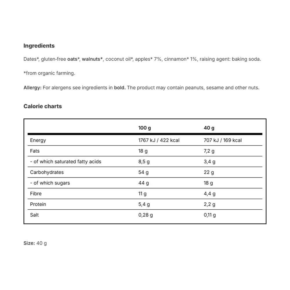 Vilgain - BIO energijski piškot Jabolko Cimet 40 g - slika 2